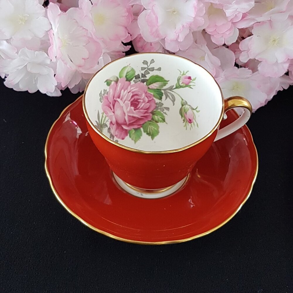 Adderley Maroon Bone China Tea Cup & Saucer